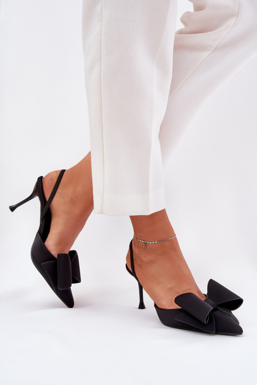 High Heels With Open Heels And Bow Black Eklevia