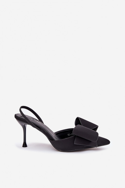 Black high-heeled shoes with open heel and bow Eklevia