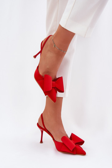 Red High Heels With Open Heels And Bow Eklevia 2