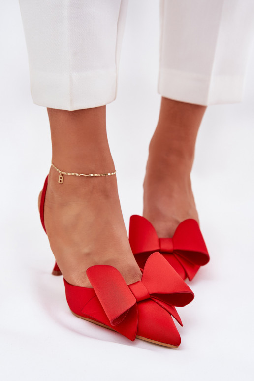 Red High Heels With Open Heels And Bow Eklevia