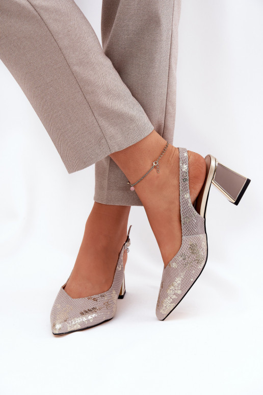 Women's high-heeled sandals with pointed toes gold-silver Vinceza