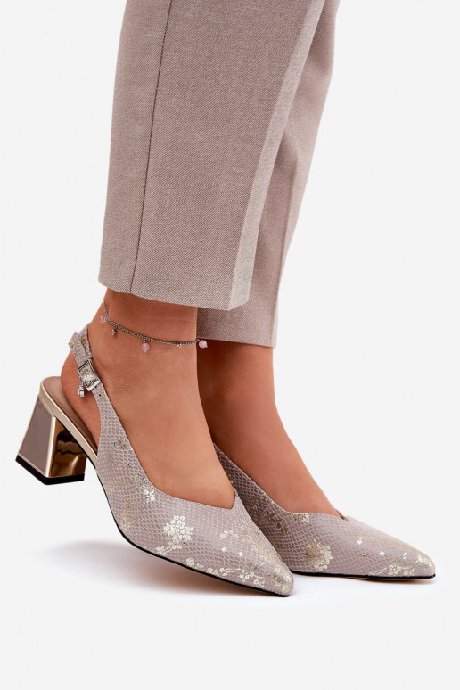 Leather Ladies Sandals On A Heel With Pointed Toes Gold-Silver Vinceza 66733