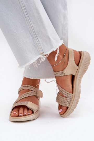 Women's Comfortable Sandals with Velcro Beige Eladora