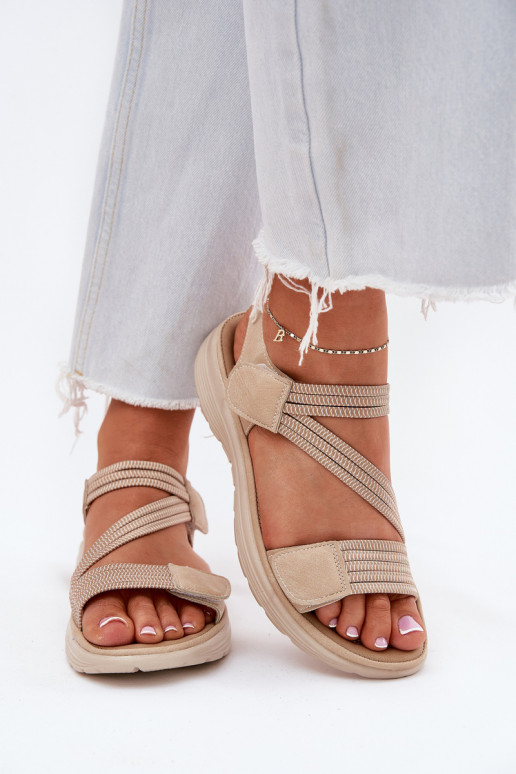 Women's Comfortable Sandals with Velcro Beige Eladora