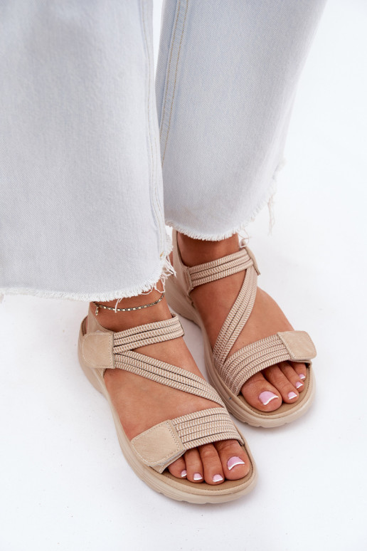 Women's Comfortable Sandals with Velcro Beige Eladora