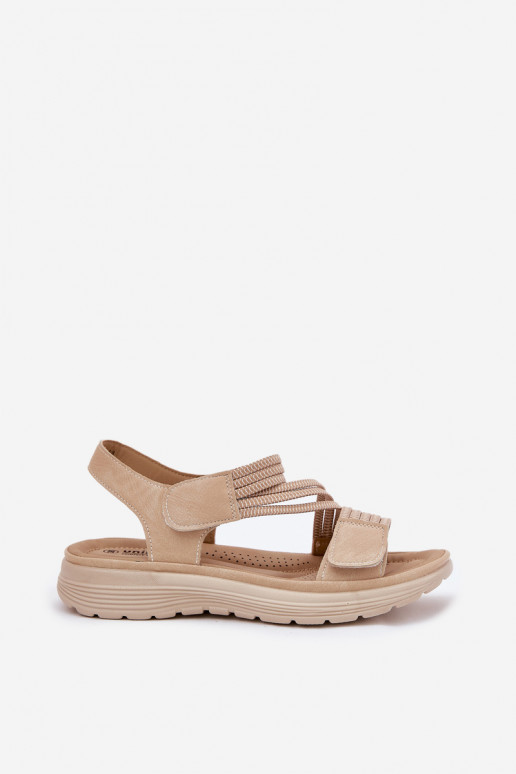 Women's Comfortable Sandals with Velcro Beige Eladora