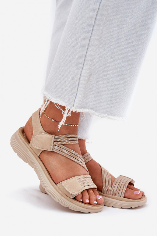 Women's Comfortable Sandals with Velcro Beige Eladora