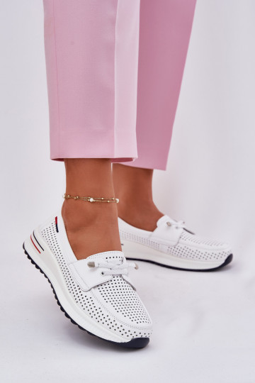 Leather Women's Platform Shoes White Violeth 2