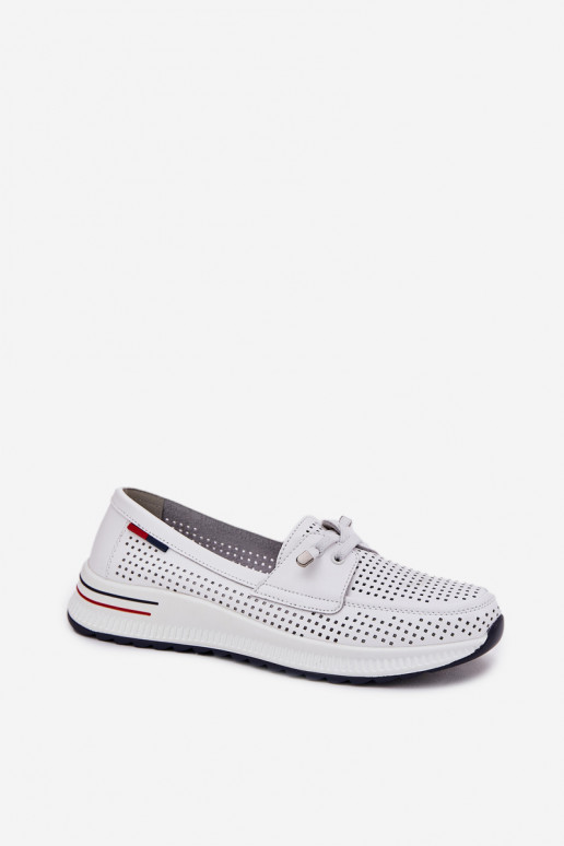 Skórzane Półbuty Damskie Na Platformie Białe Violeth