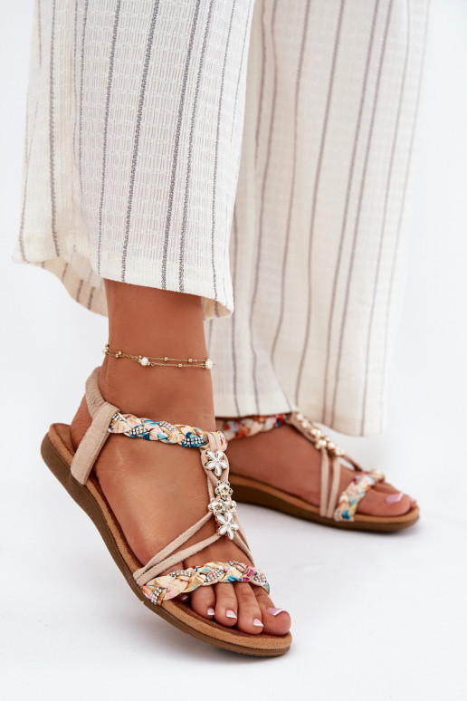 Womens Sandals With Clips And Braided Straps Beige Nusoreth