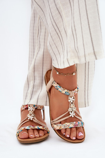 Womens Sandals With Clips And Braided Straps Beige Nusoreth 2