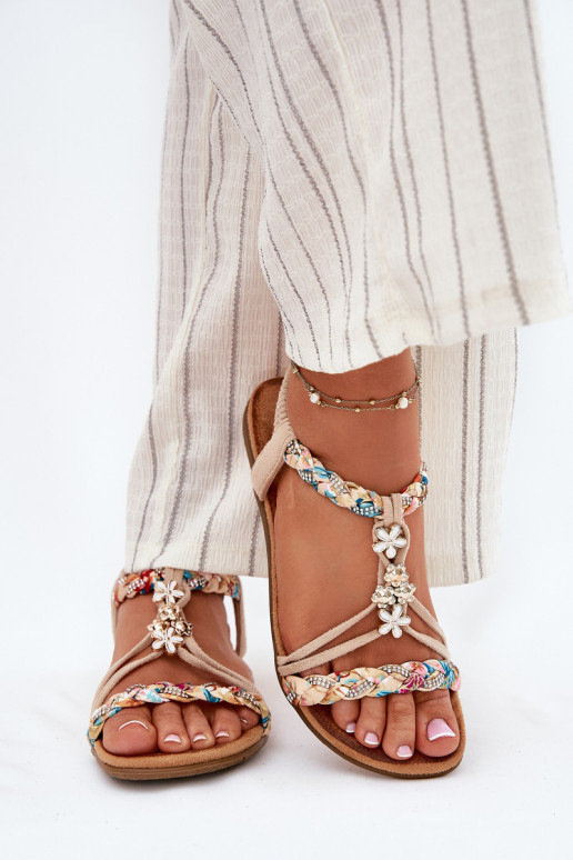 Sandały DamskiewithPrzypinkami I Plecionymi Paskami Beżowe Nusoreth