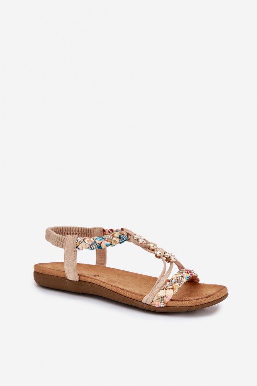 Sandały DamskiewithPrzypinkami I Plecionymi Paskami Beżowe Nusoreth