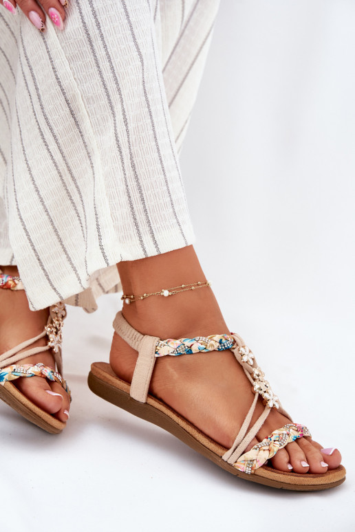 Womens Sandals With Clips And Braided Straps Beige Nusoreth