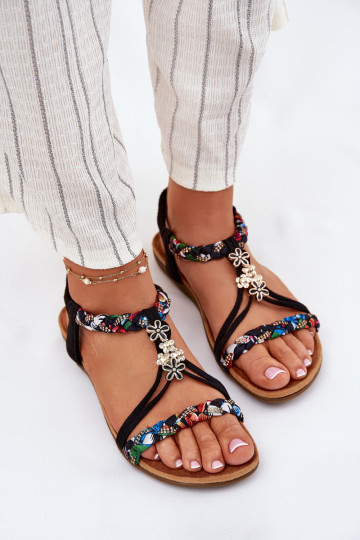 Women's Sandals With Pins And Braided Straps Black Nusoreth