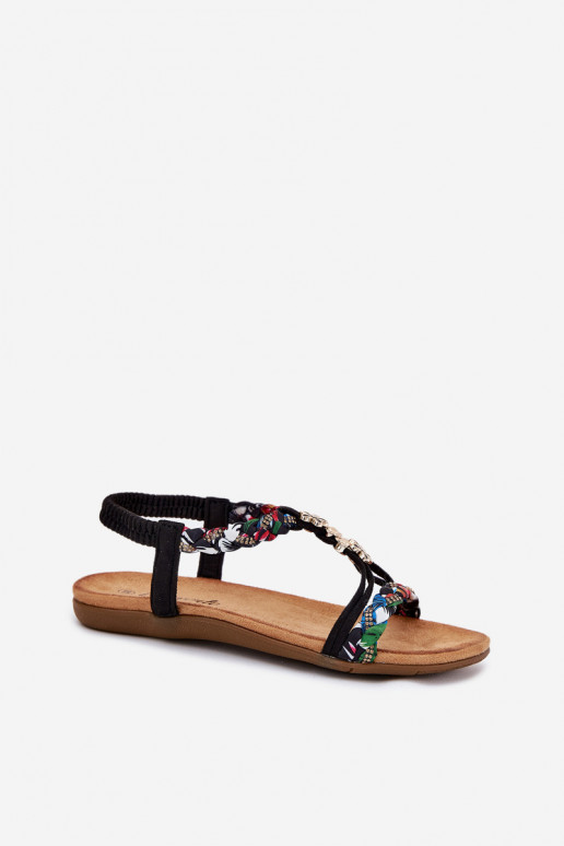 Women's Sandals With Pins And Braided Straps Black Nusoreth