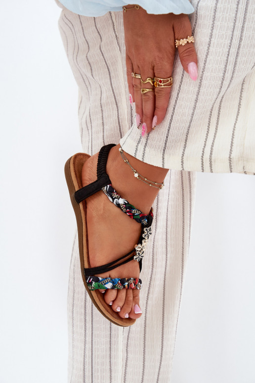 Sandały DamskiewithPrzypinkami I Plecionymi Paskami Czarne Nusoreth