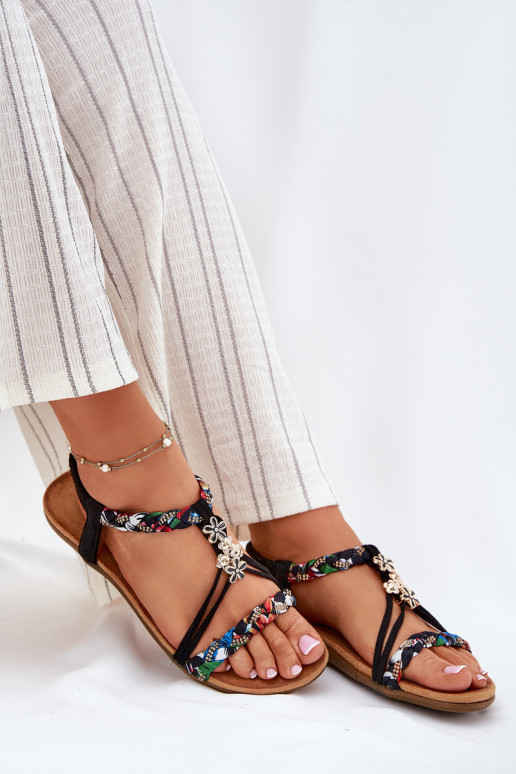 Women's Sandals With Pins And Braided Straps Black Nusoreth