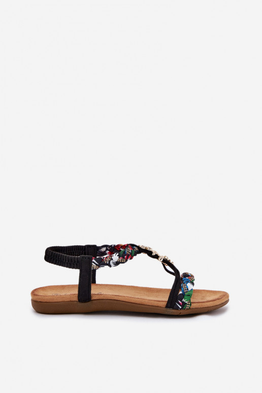 Women's Sandals With Pins And Braided Straps Black Nusoreth