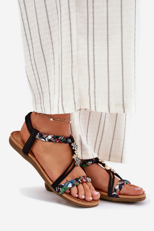 Women's Sandals With Pins And Braided Straps Black Nusoreth