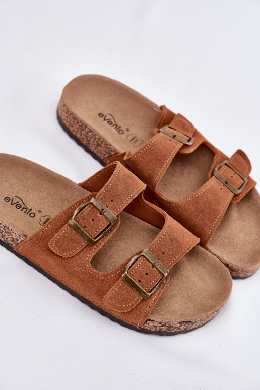 Suede Slippers On Cork Sole With Buckles Camel Tavira