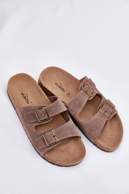 Suede Slippers On Cork Sole With Buckles Dark Beige Tavira