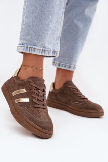 Sneakersy Damskie Zamszowe Na Platformie Brązowe Sylviona 2