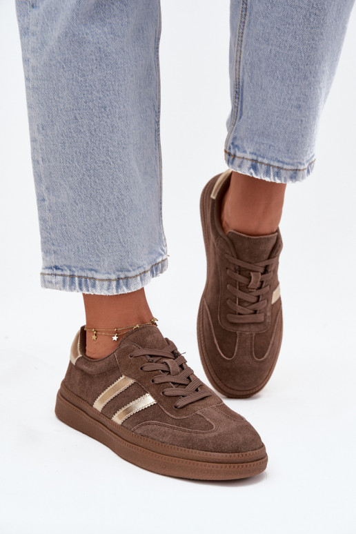 Sneakersy Damskie Zamszowe Na Platformie Brązowe Sylviona