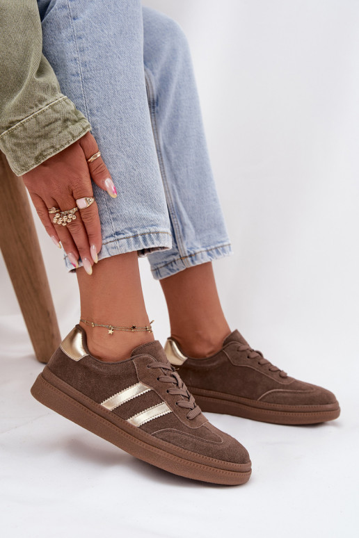 Sneakersy Damskie Zamszowe Na Platformie Brązowe Sylviona