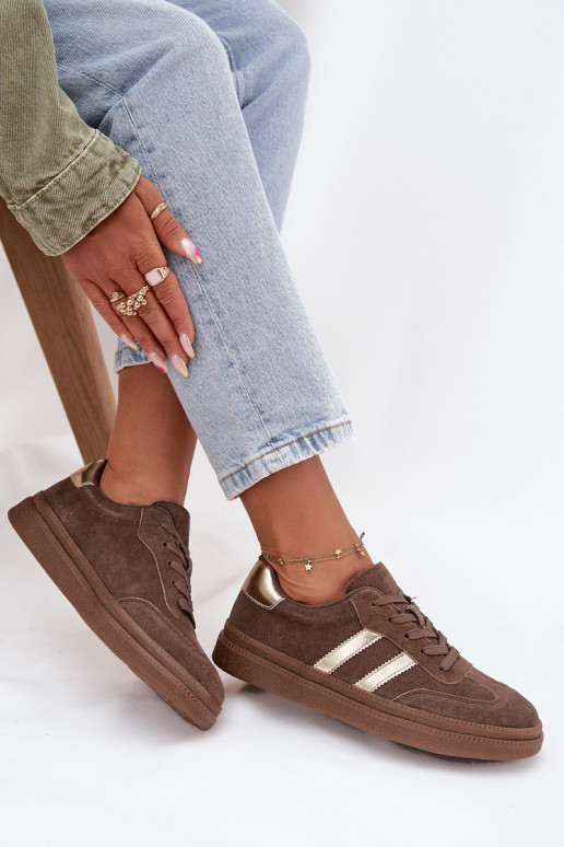 Sneakersy Damskie Zamszowe Na Platformie Brązowe Sylviona