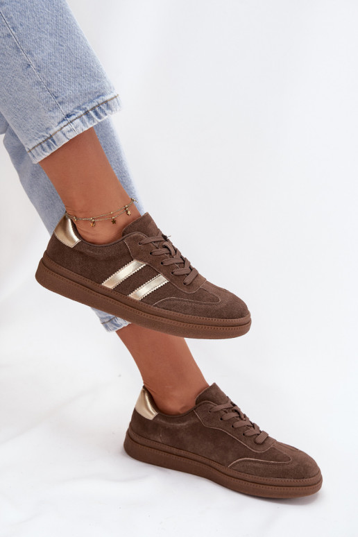 Sneakersy Damskie Zamszowe Na Platformie Brązowe Sylviona