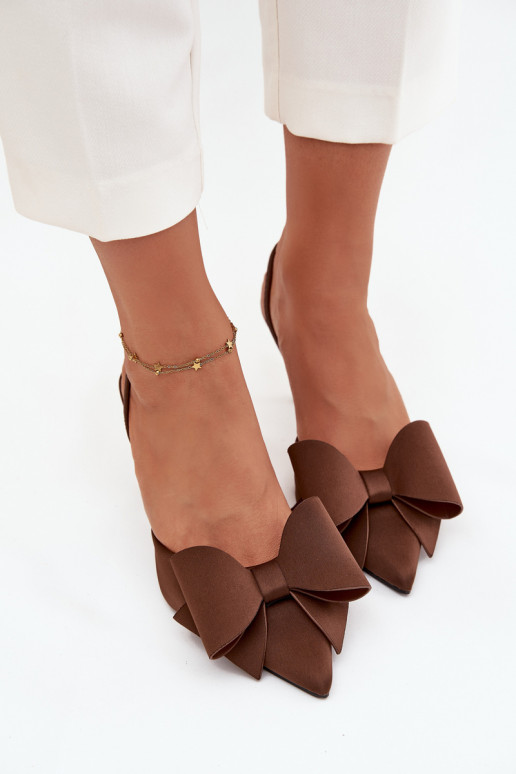 Brown high-heeled shoes with open heel and bow Eklevia