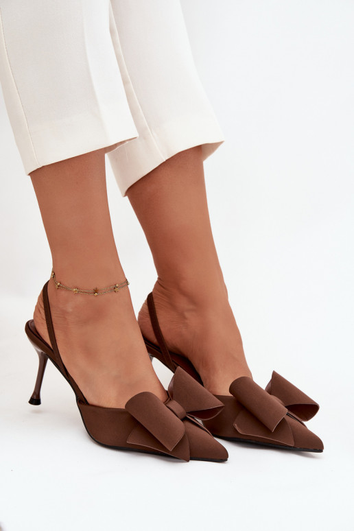 High heels with open heels and bow Brown Eklevia