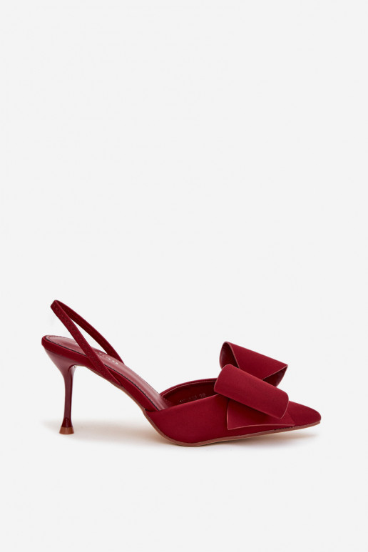 Burgundy high-heeled shoes with open heel and bow Eklevia