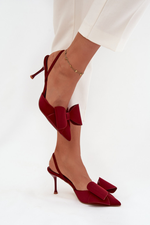 Burgundy high-heeled shoes with open heel and bow Eklevia