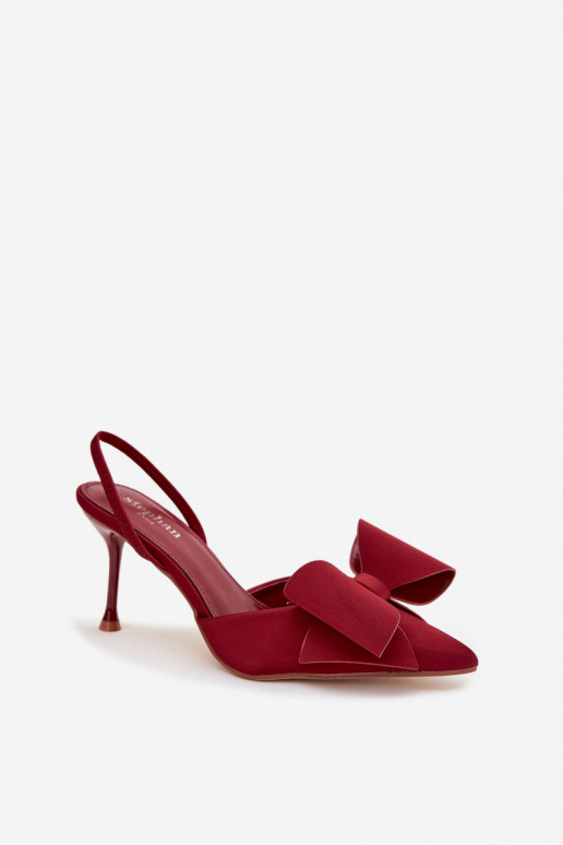 High heels with open heels and bow Bordeaux Eklevia