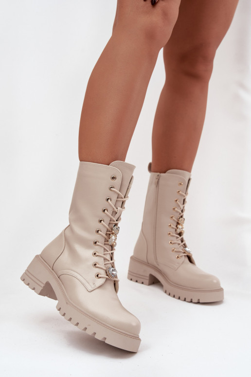 Women's sand-colored work ankle boots with teddy bears and hearts Iravine