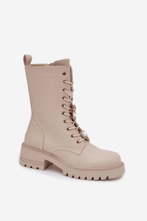 Women's sand-colored work ankle boots with teddy bears and hearts Iravine