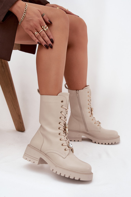 Women's sand-colored work ankle boots with teddy bears and hearts Iravine