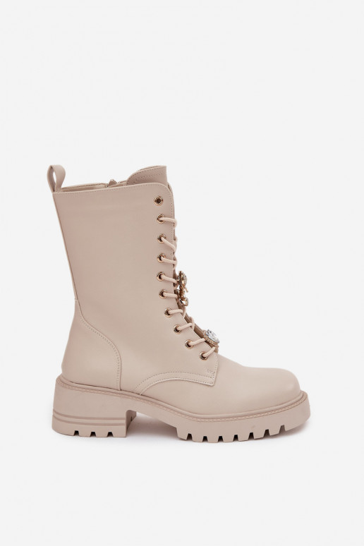 Women's sand-colored work ankle boots with teddy bears and hearts Iravine