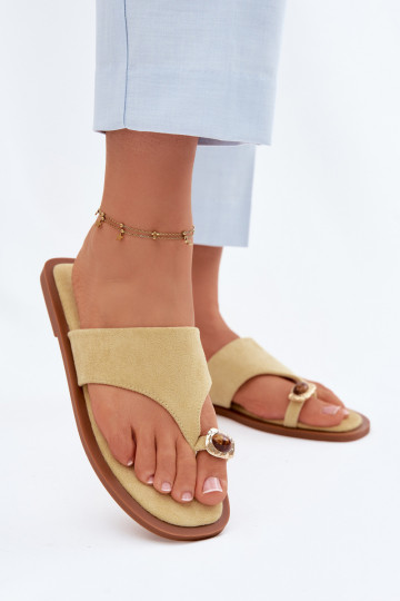 Women's Flat Flip Flops With Decorative Detail Yellow Fedira 2