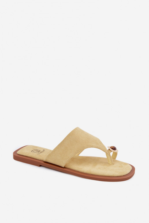 Women's Flat Flip Flops With Decorative Detail Yellow Fedira