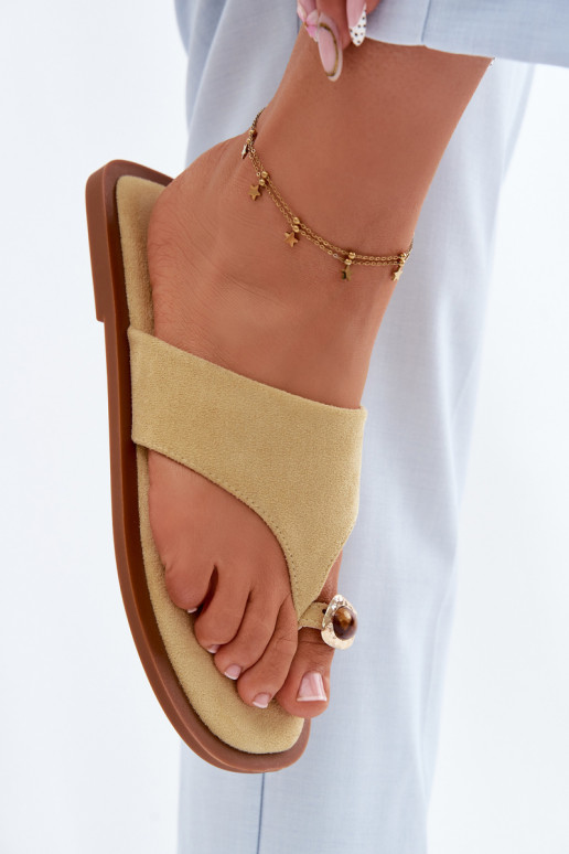 Women's Flat Flip Flops With Decorative Detail Yellow Fedira