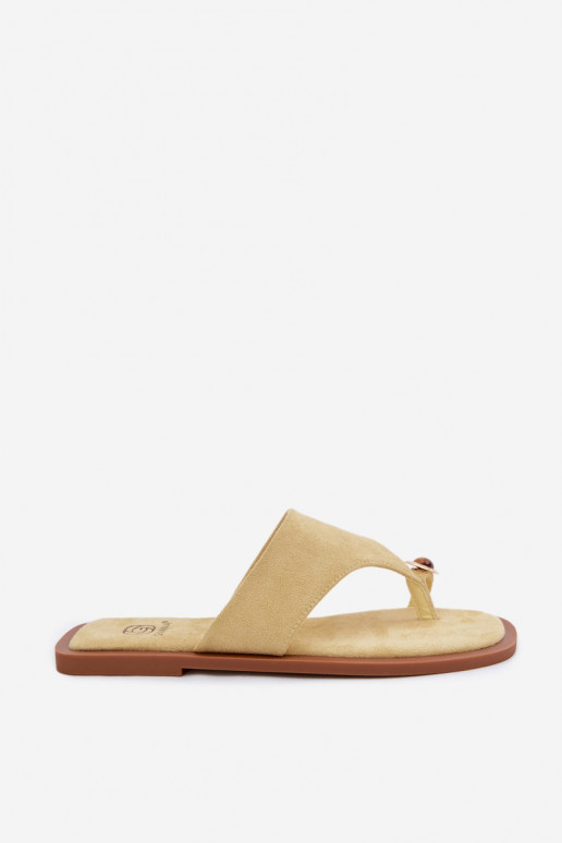 Women's Flat Flip Flops With Decorative Detail Yellow Fedira