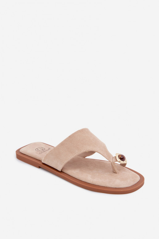 Women's slippers with decorative details sand Fedira