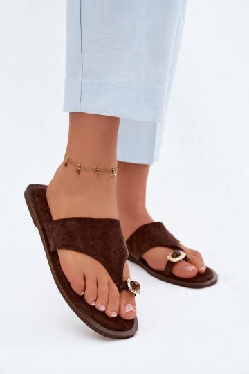 Women's Flat Flip Flops With Decorative Detail Chocolate Fedira 2