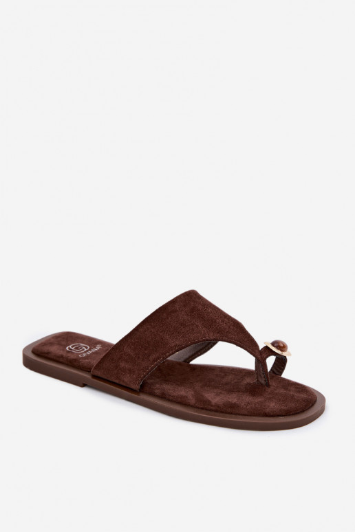 Women's Flat Flip Flops With Decorative Detail Chocolate Fedira