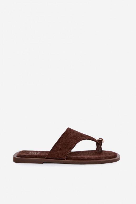 Women's Flat Flip Flops With Decorative Detail Chocolate Fedira