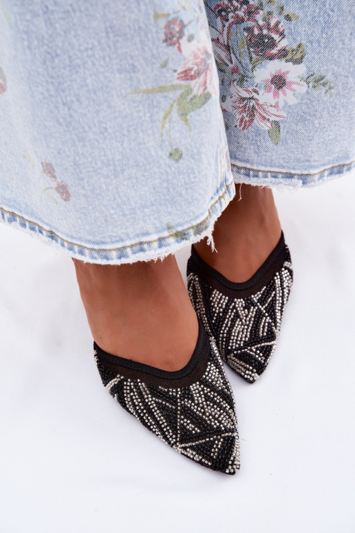 Embellished Sandals With Mesh On Heel Black Bedira