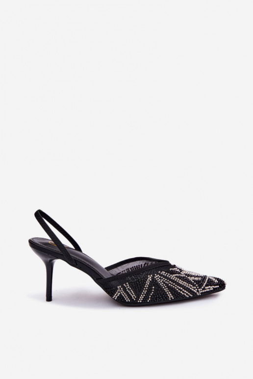 Embellished Sandals With Mesh On Heel Black Bedira